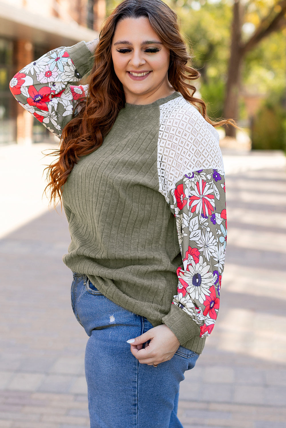 Vineyard green plus size floral blouse