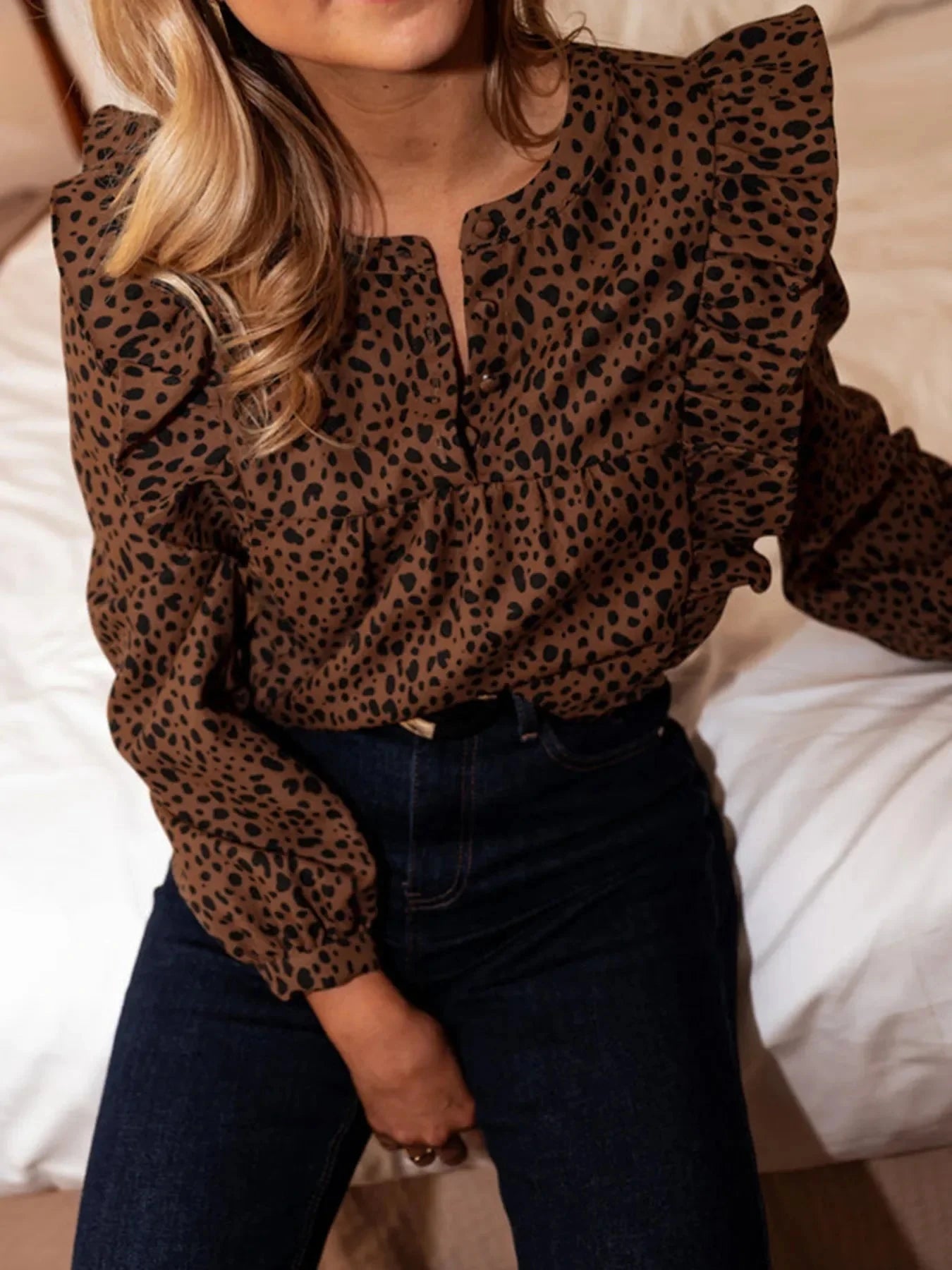 Leopard Print Ruffled Puff Sleeve Blouse Coco’s Tee Boutique