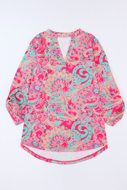 Elegant paisley print plus size blouse with adjustable sleeves