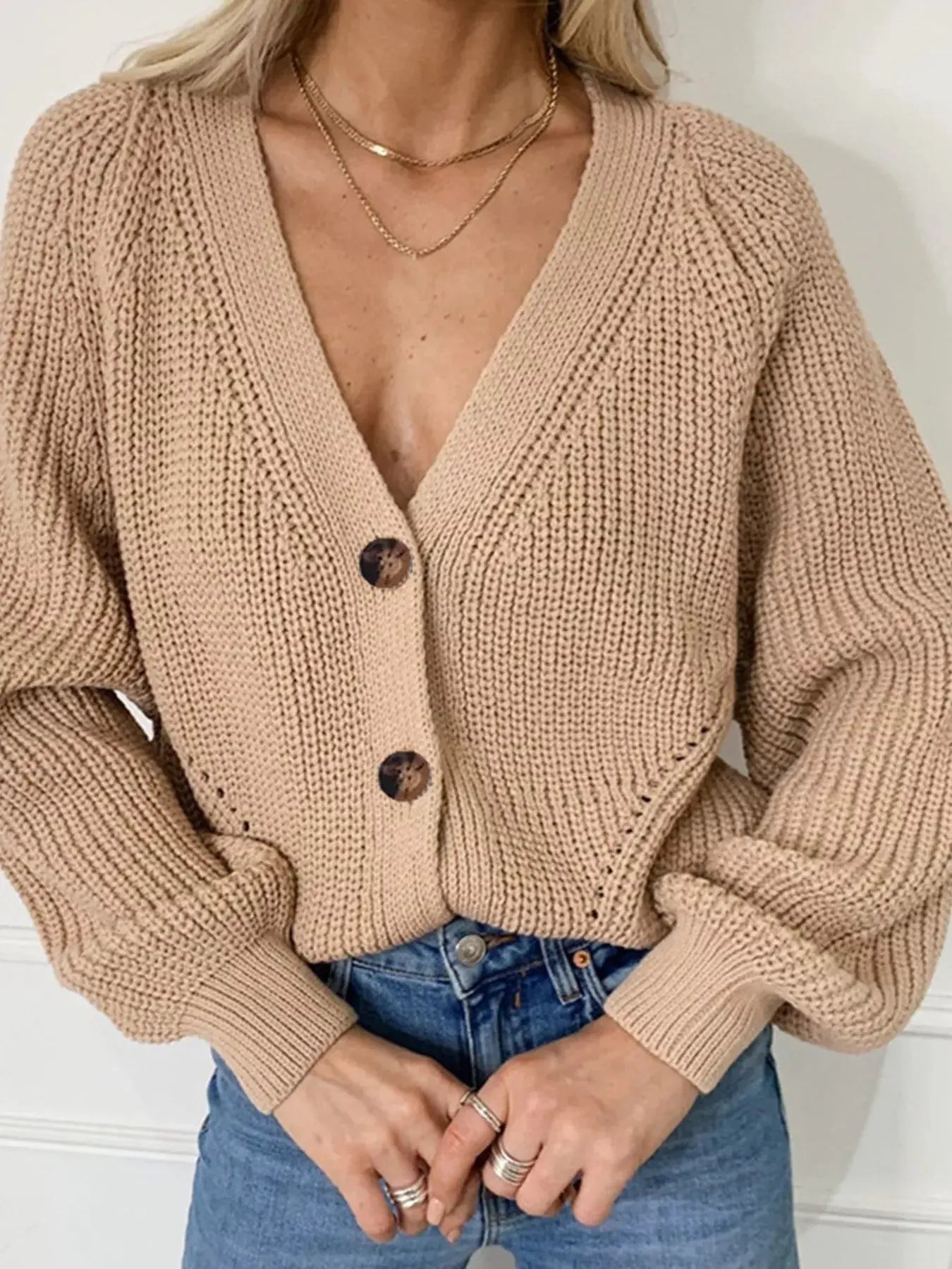 Full Size Chunky Knit Button-Down Cardigan Plus Size Simply Love