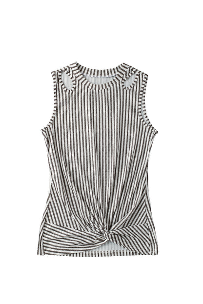 Stylish gray striped cutout twist front tank top