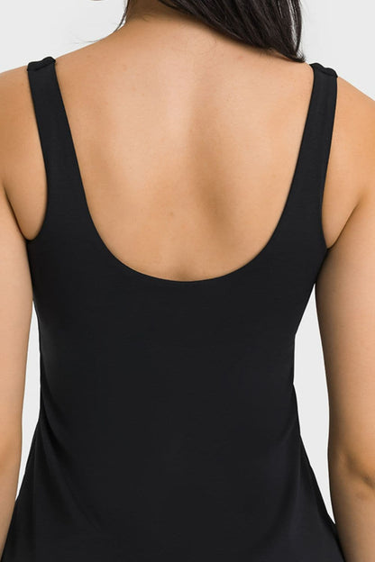 Square Neck Sports Tank Dress with Full Coverage Bottoms.