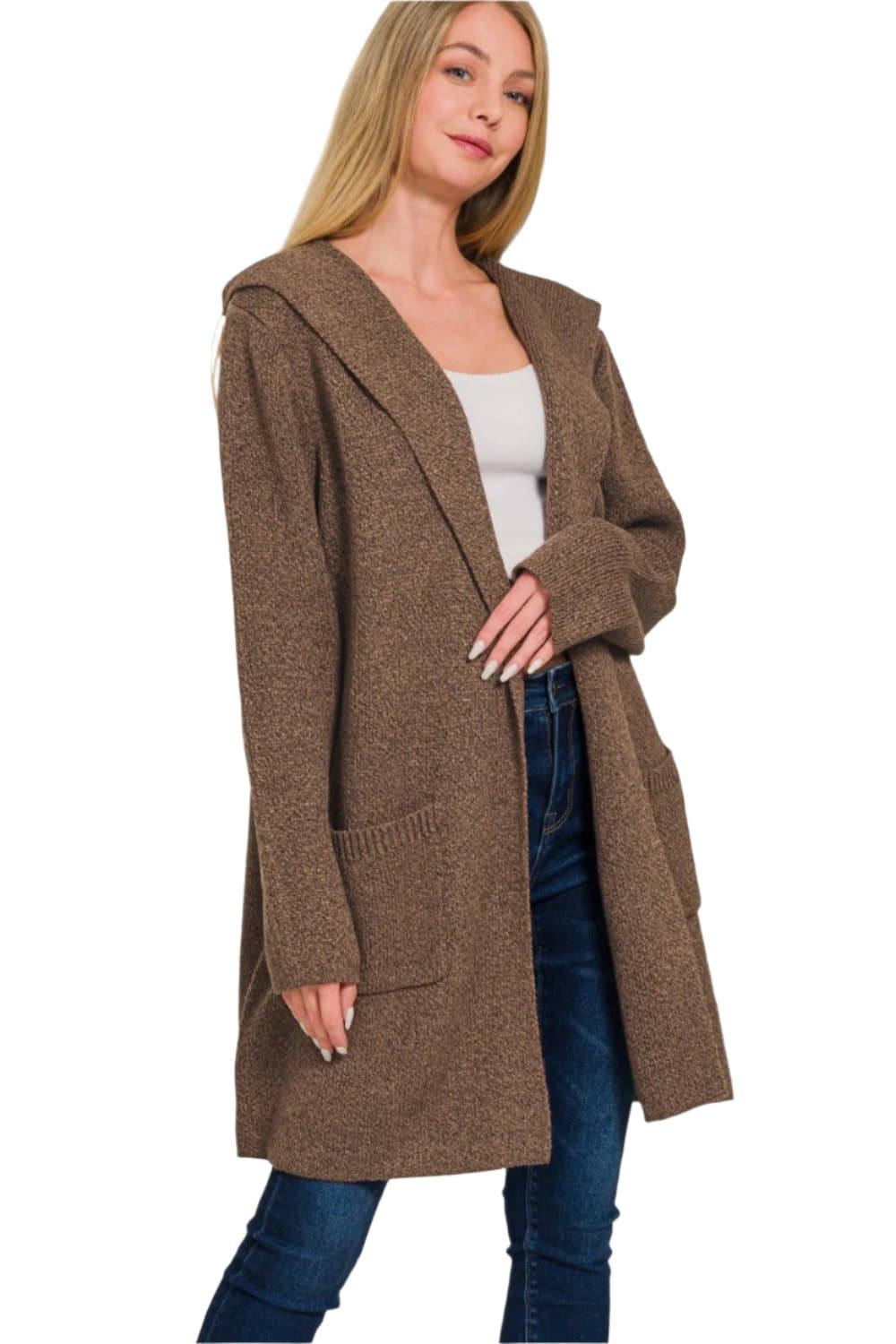 Cozy hooded open front cardigan for effortless style