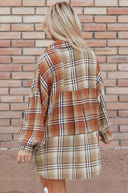 Plaid Snap Down Dropped Shoulder Shacket.