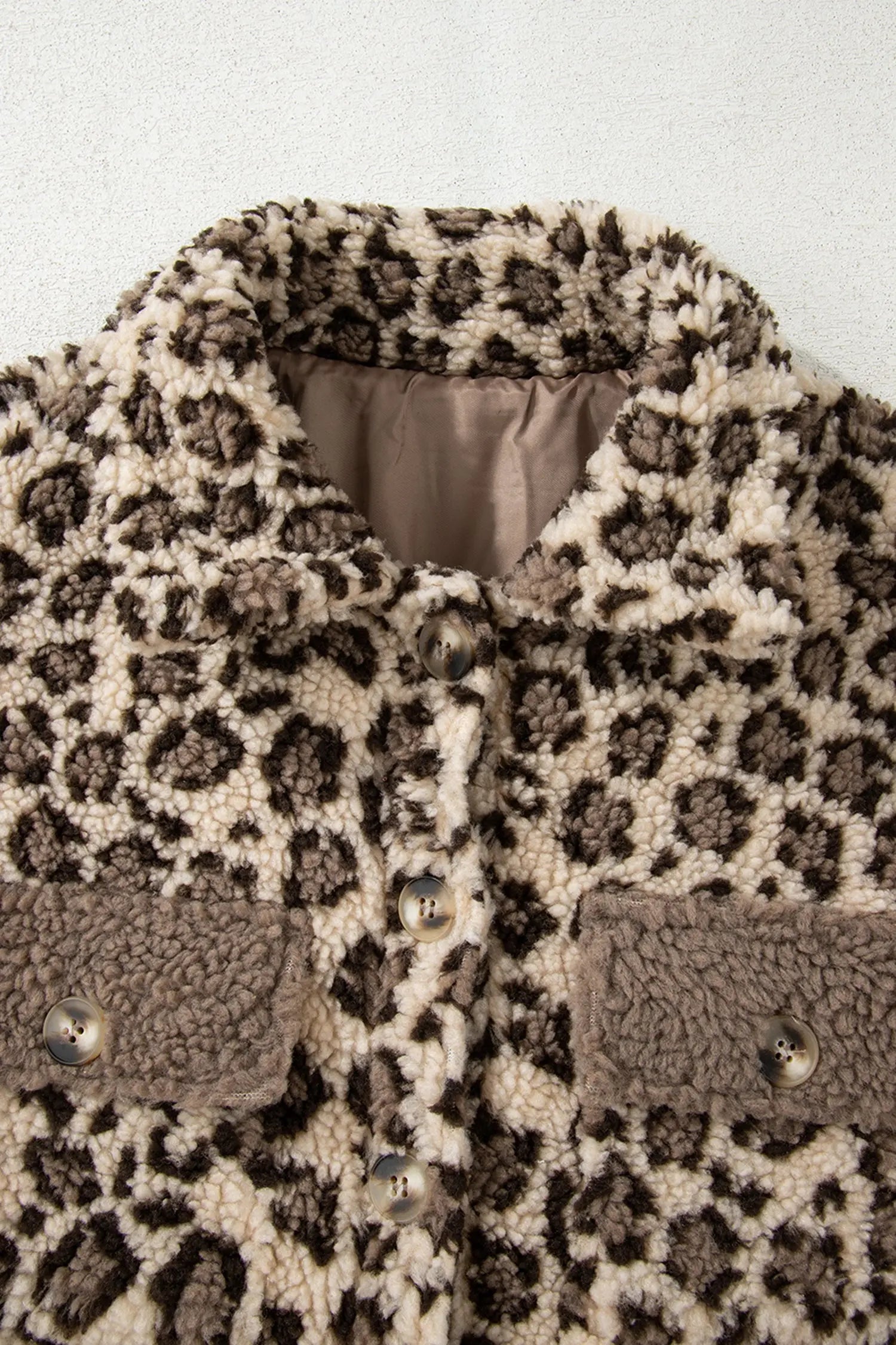 Dear-Lover Brown Leopard Sherpa Jacket Women's Winter Warm Plush-Lined Button Up Dear-Lover Dropshipping