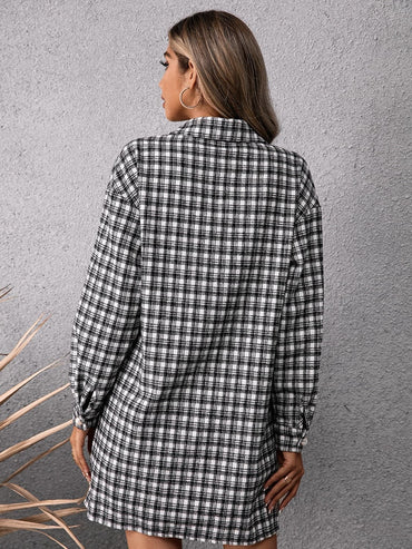 Pocketed Plaid Long Sleeve Mini Dress.