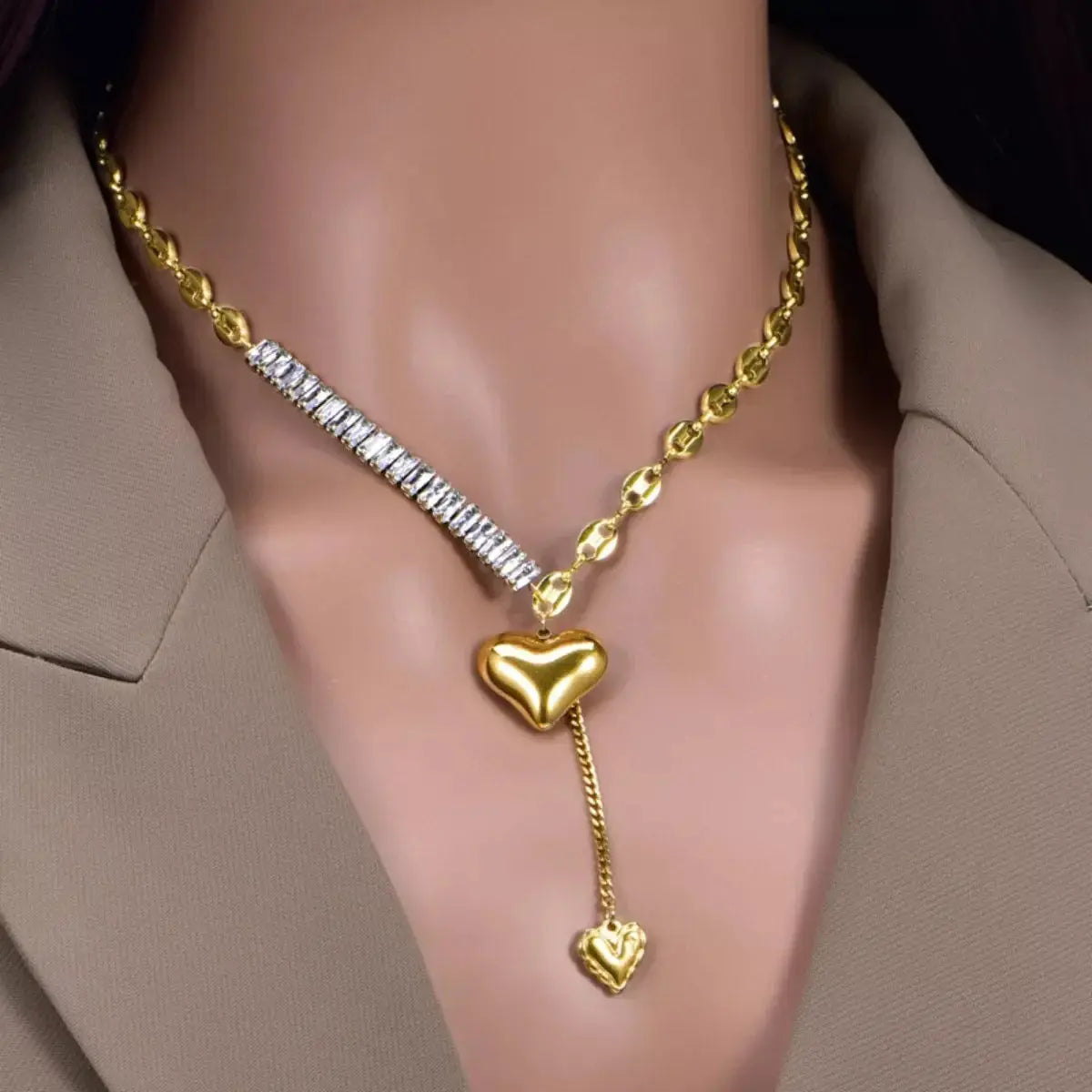 18K Gold Plated Heart Necklace With Rhinestone Bar Pendant Simply Love