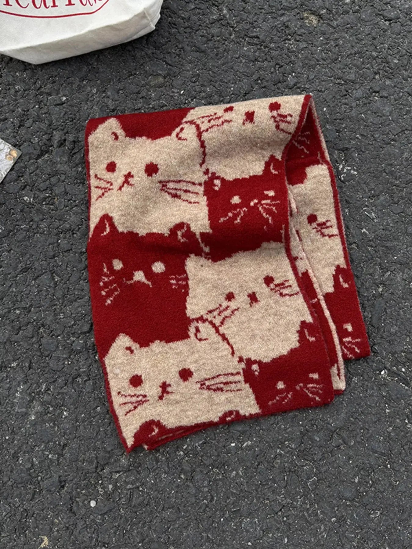Cute Cat Pattern Knitted Scarf Simply Love