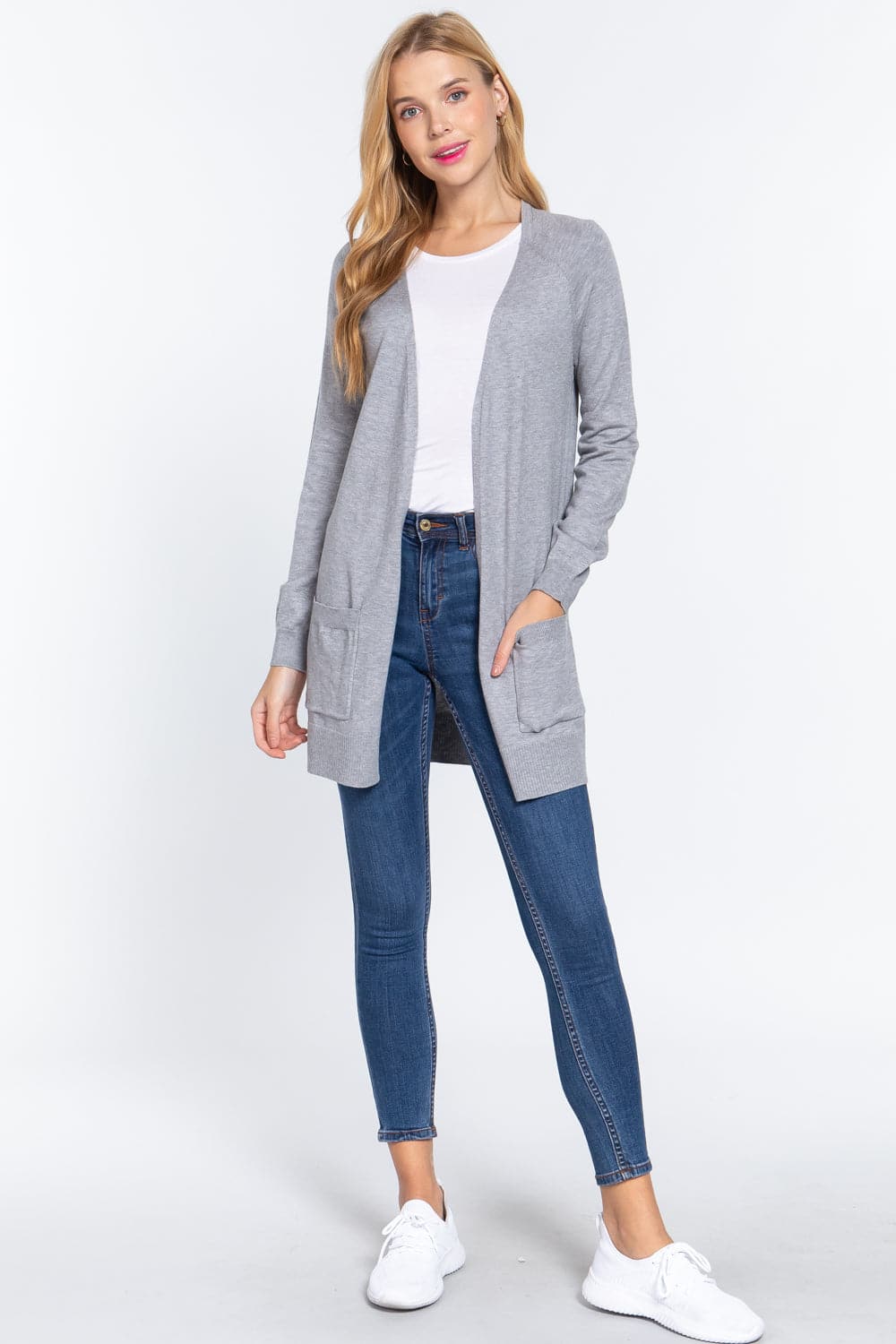 ACTIVE BASIC Open Front Long Sleeve Cardigan.