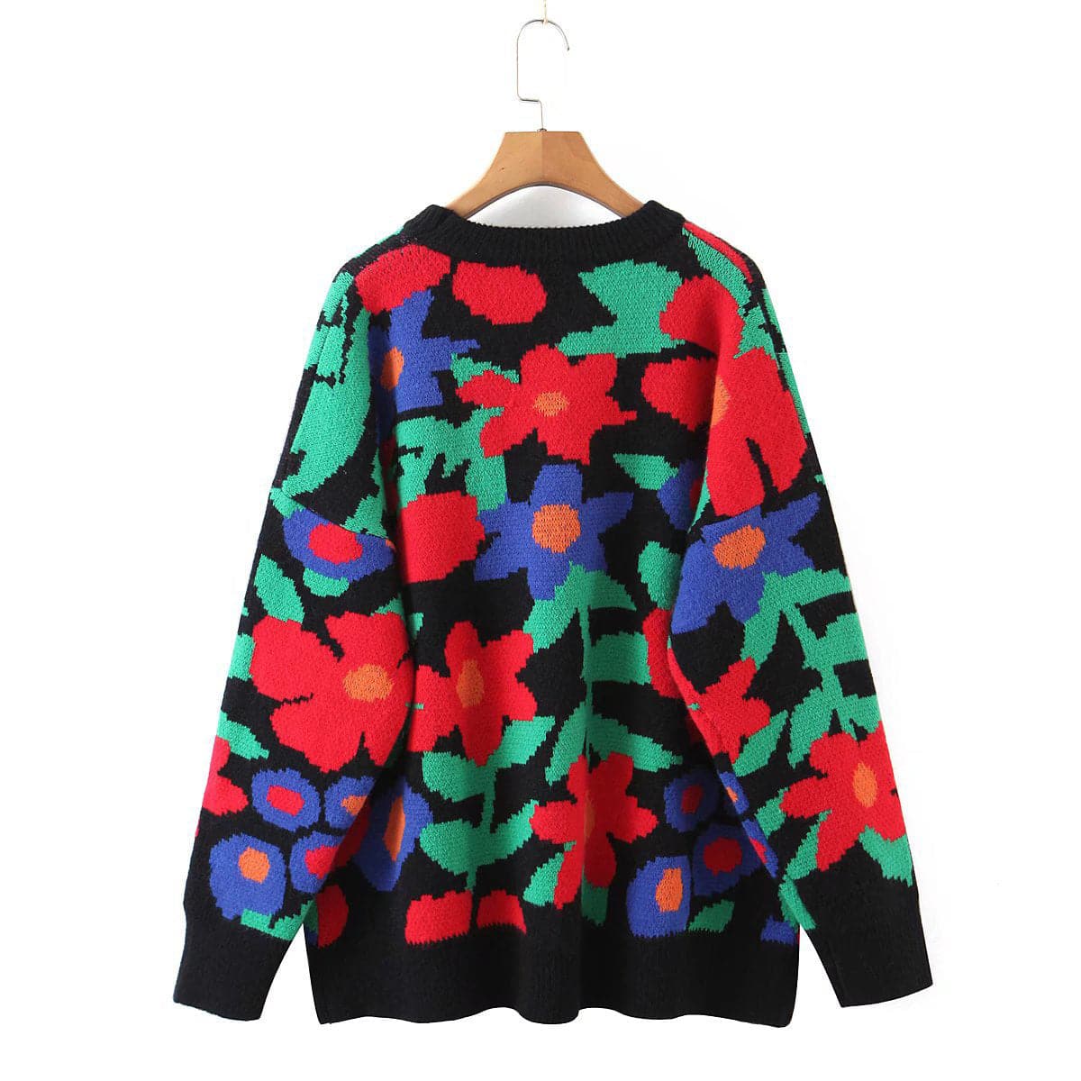 Floral Round Neck Drop Shoulder Sweater.