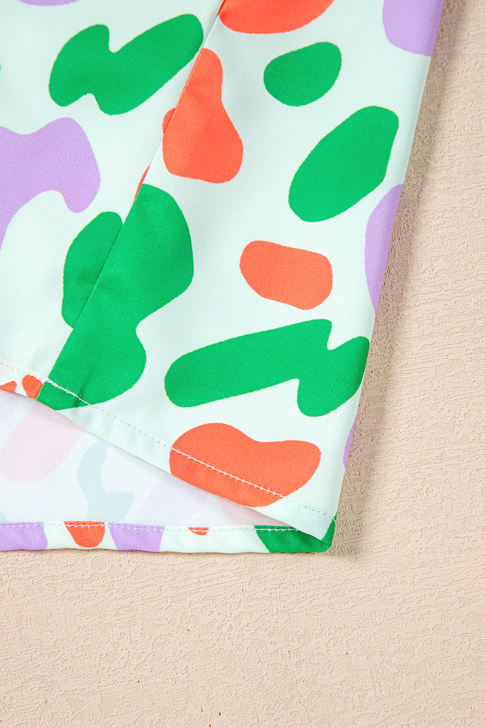 Green Leopard Print Patchwork V Neck Short Sleeve Blouse Divine Design4U