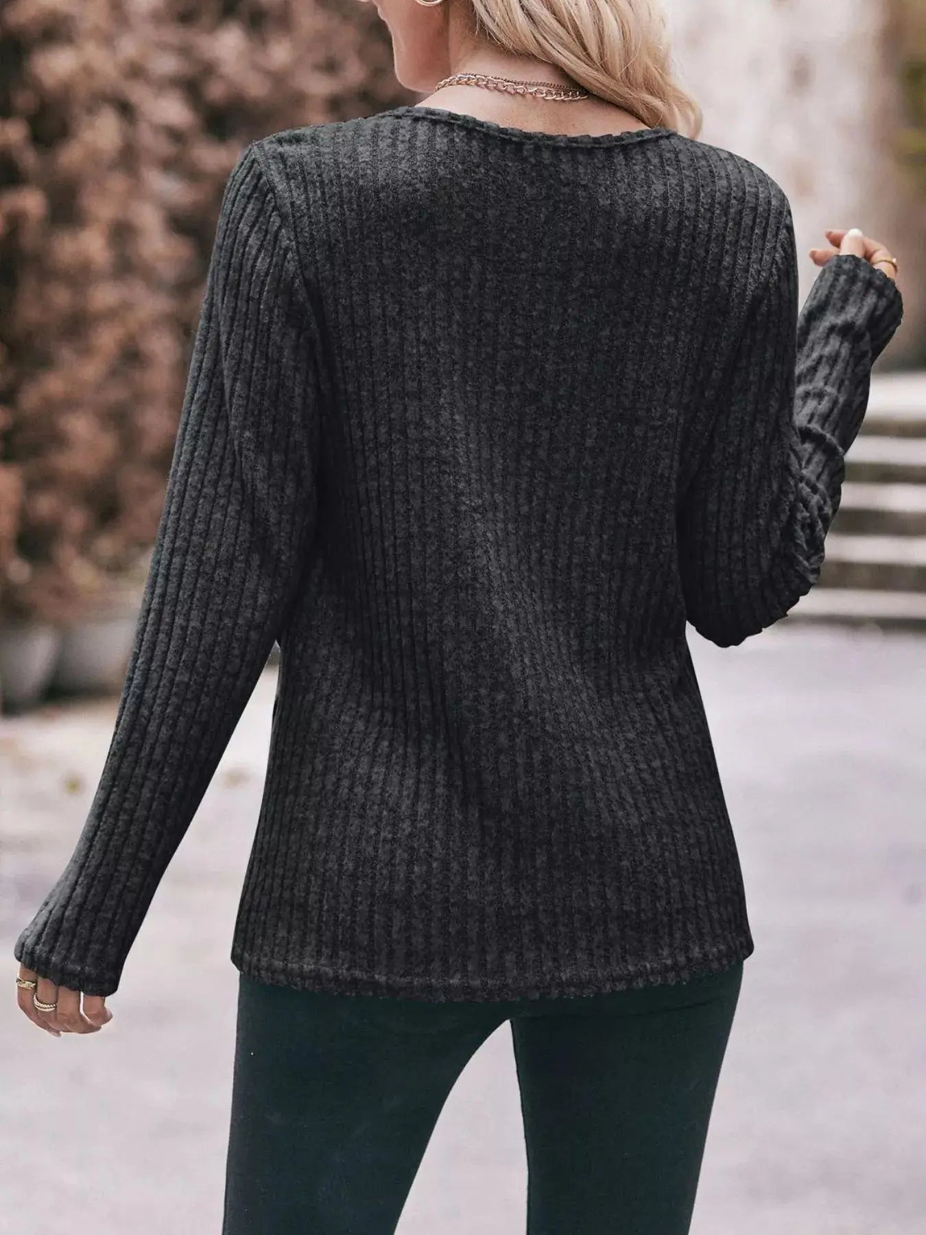 Ribbed Knit Long Sleeve T-Shirt Simply Love