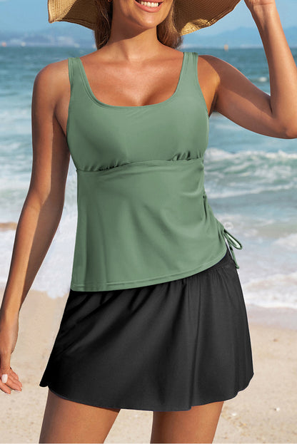 Mist Green Adjustable Tankini Set with Skort and Padded Cups