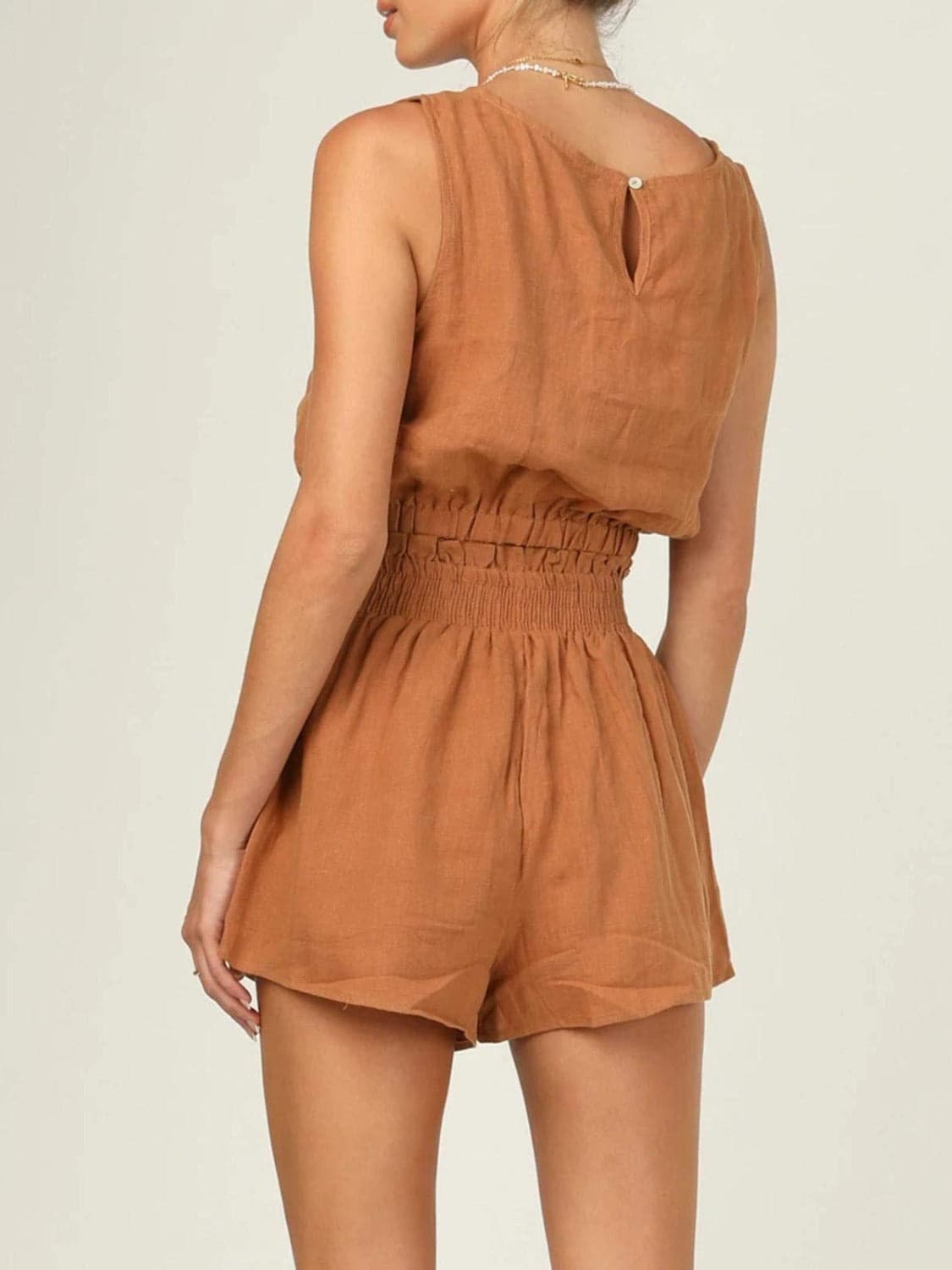 Round Neck Sleeveless Top and Shorts Set.