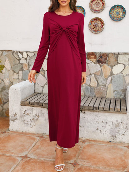 Twisted Round Neck Long Sleeve Dress.