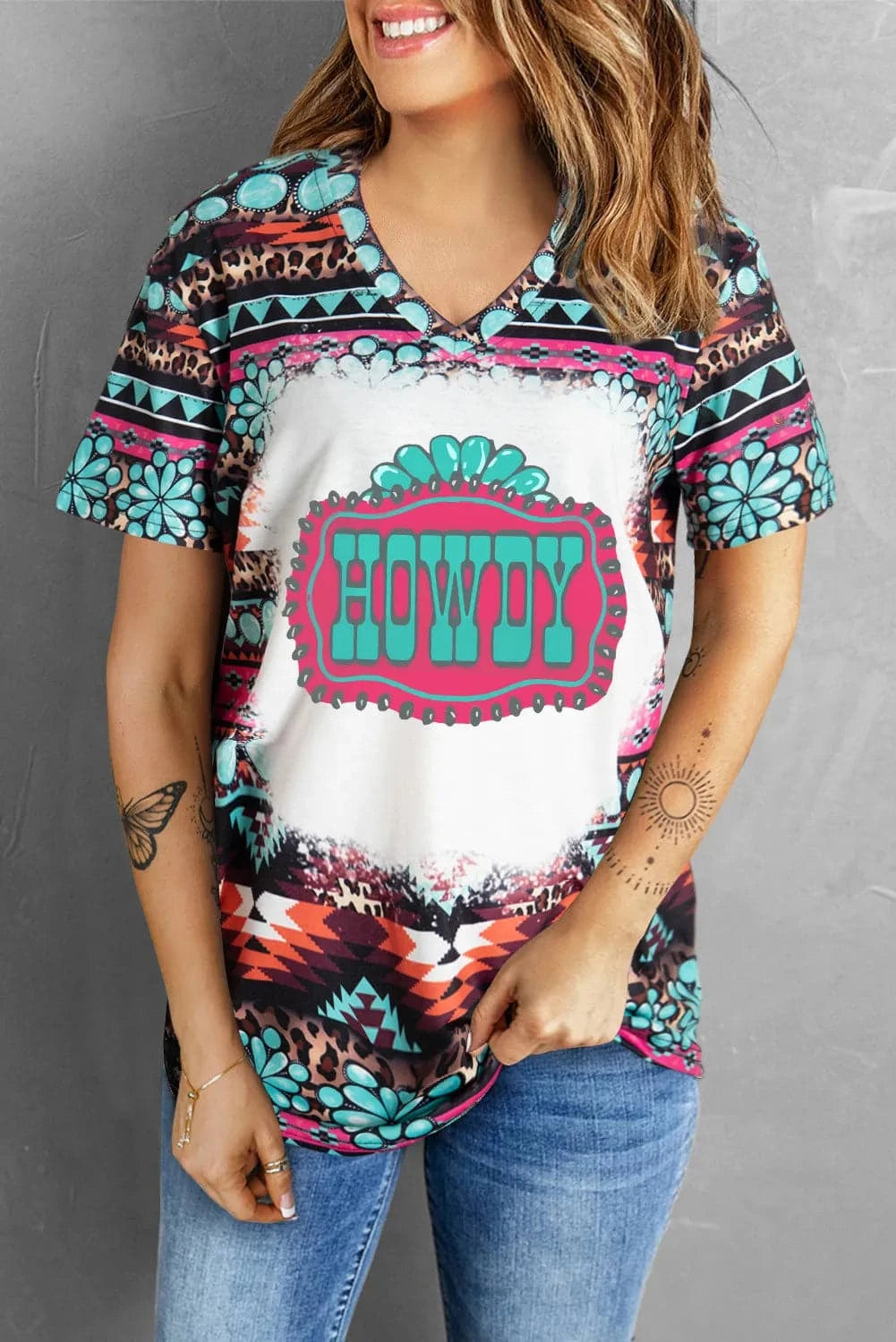 HOWDY V-Neck Short Sleeve T-Shirt.