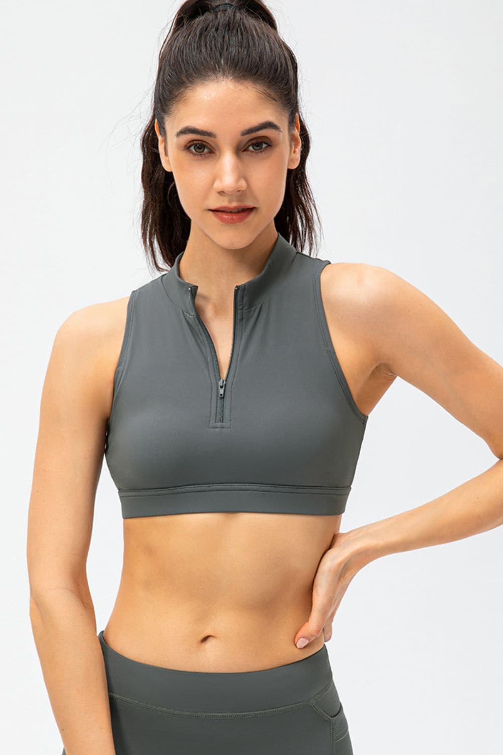 Full Size Cropped Cutout Back Zipper Front Active Tank Top.