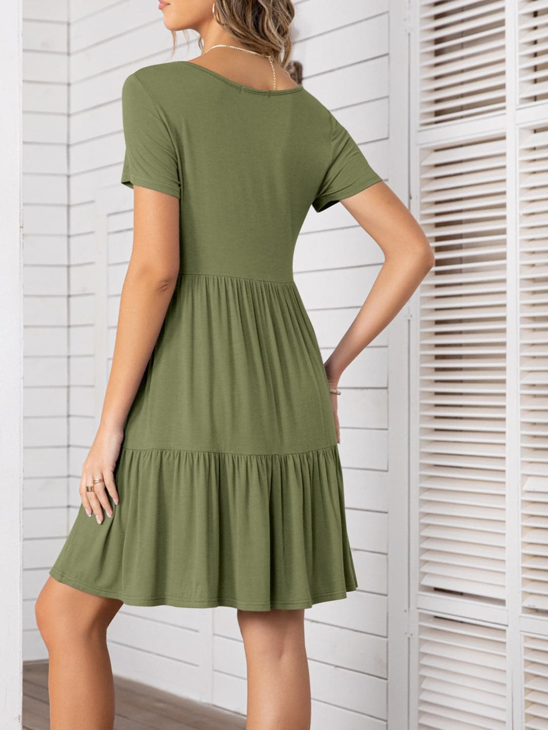 Round Neck Short Sleeve Mini Tee Dress.