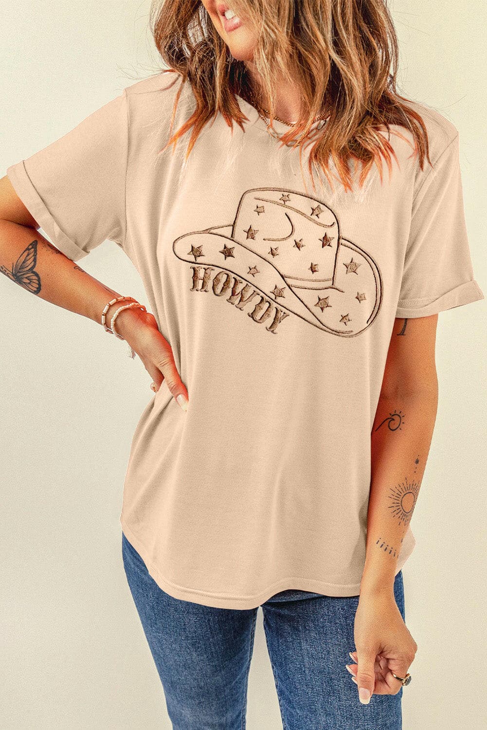 Hat Graphic Round Neck Short Sleeve T-Shirt.