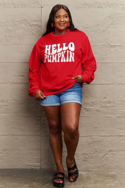 Simply Love Full Size HELLO PUMPKIN Graphic Sweatshirt.