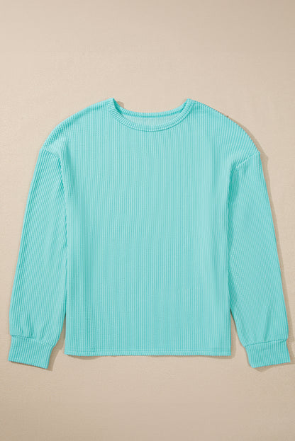 Aruba blue cozy corded knit top with round neck design