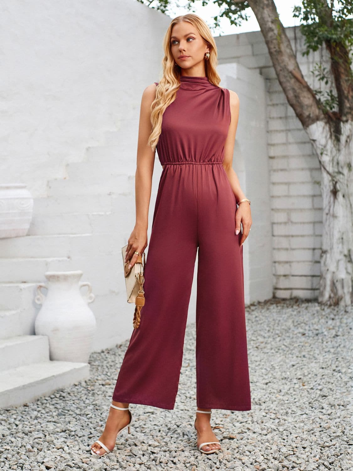 Cutout Tied Wide Leg Sleeveless Jumpsuit.