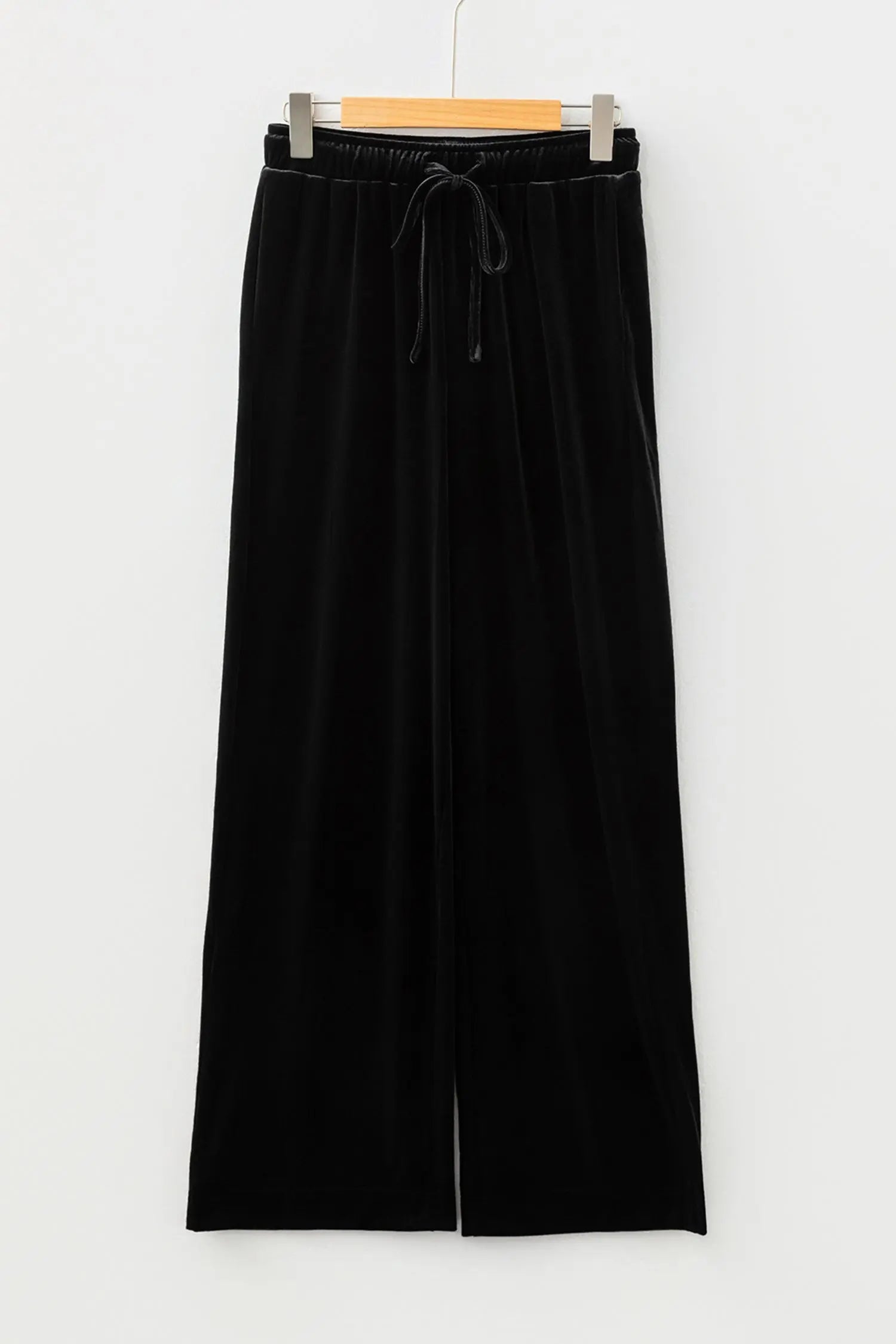 Black Shiny Velvet Drawstring High Waist Straight Leg Casual Pants for Women Dear-Lover Dropshipping