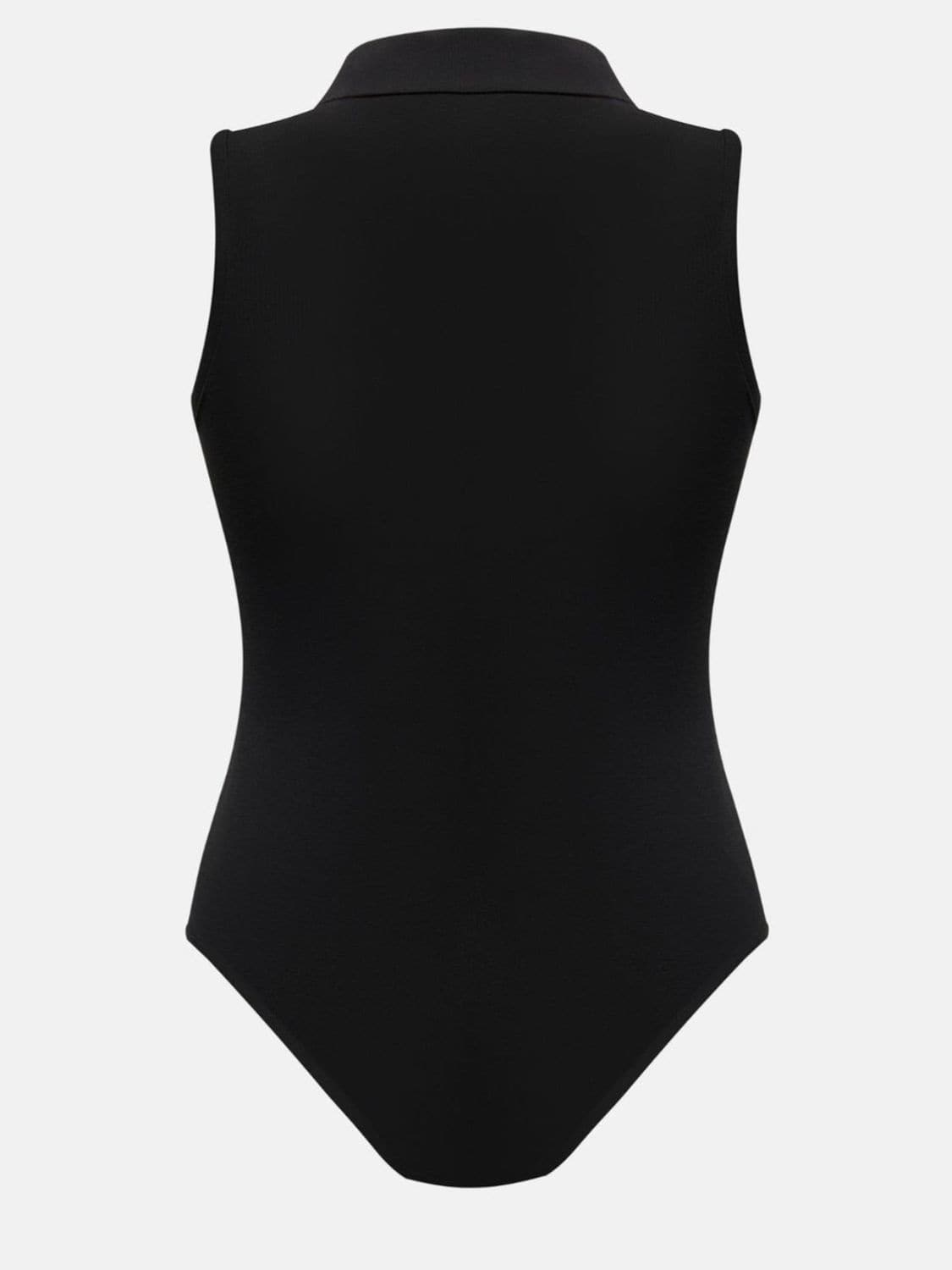 Quarter Zip Collared Neck Sleeveless Bodysuit.