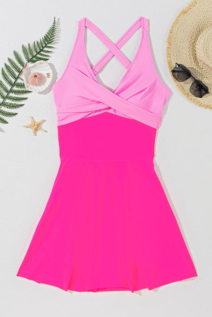 Crisscross V-Neck One-Piece Swimwear.