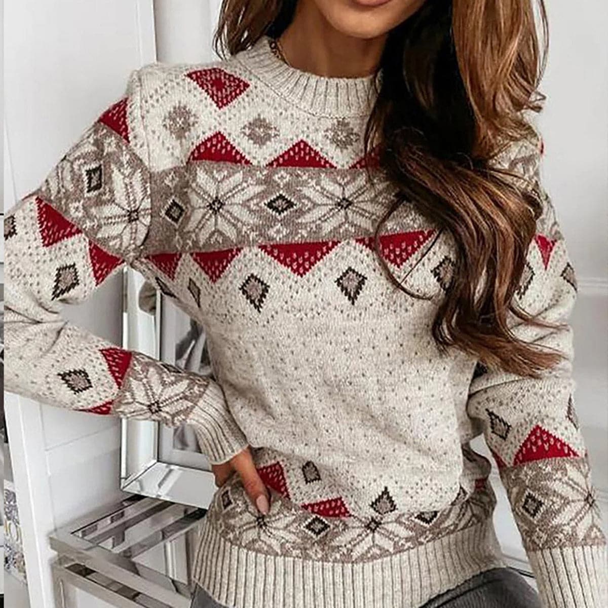 Snowflake Round Neck Sweater.