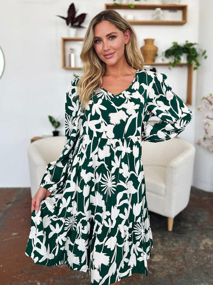 Chic printed ruffle hem dress with pockets for every body type