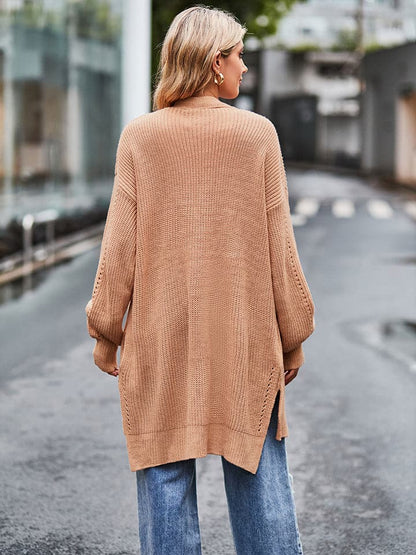 Long Sleeve Waffle-Knit Cardigan.