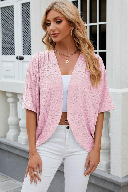 Eyelet Open Front Half Sleeve Cardigan.