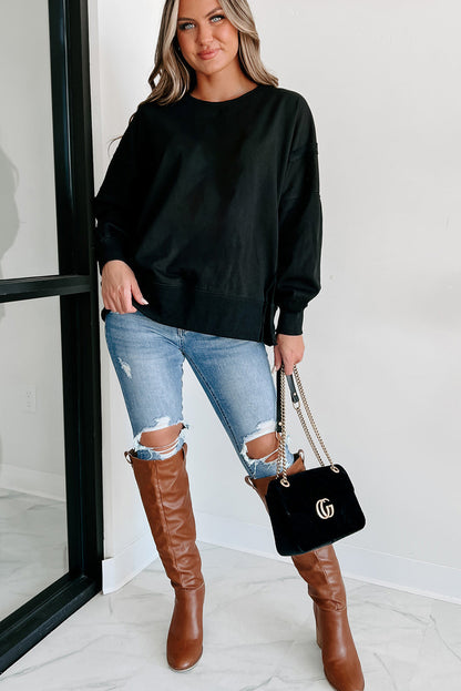 Chic black drop shoulder sweatshirt