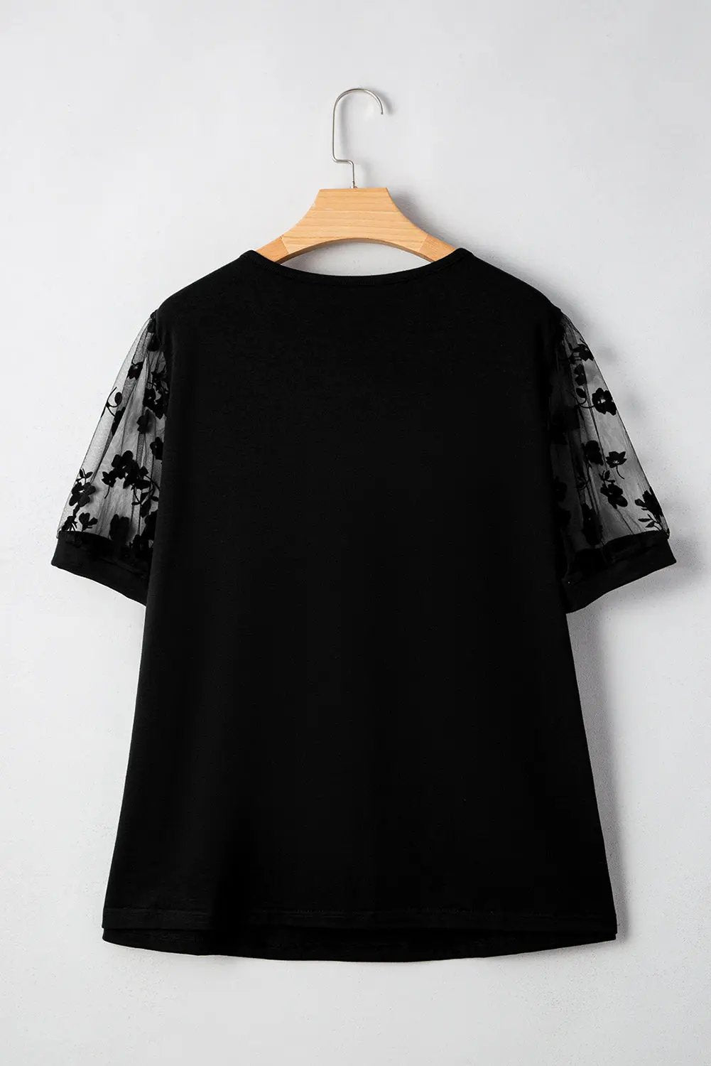 Black Floral Mesh Patchwork Loose V Neck Plus Size T Shirt Dear-Lover Dropshipping