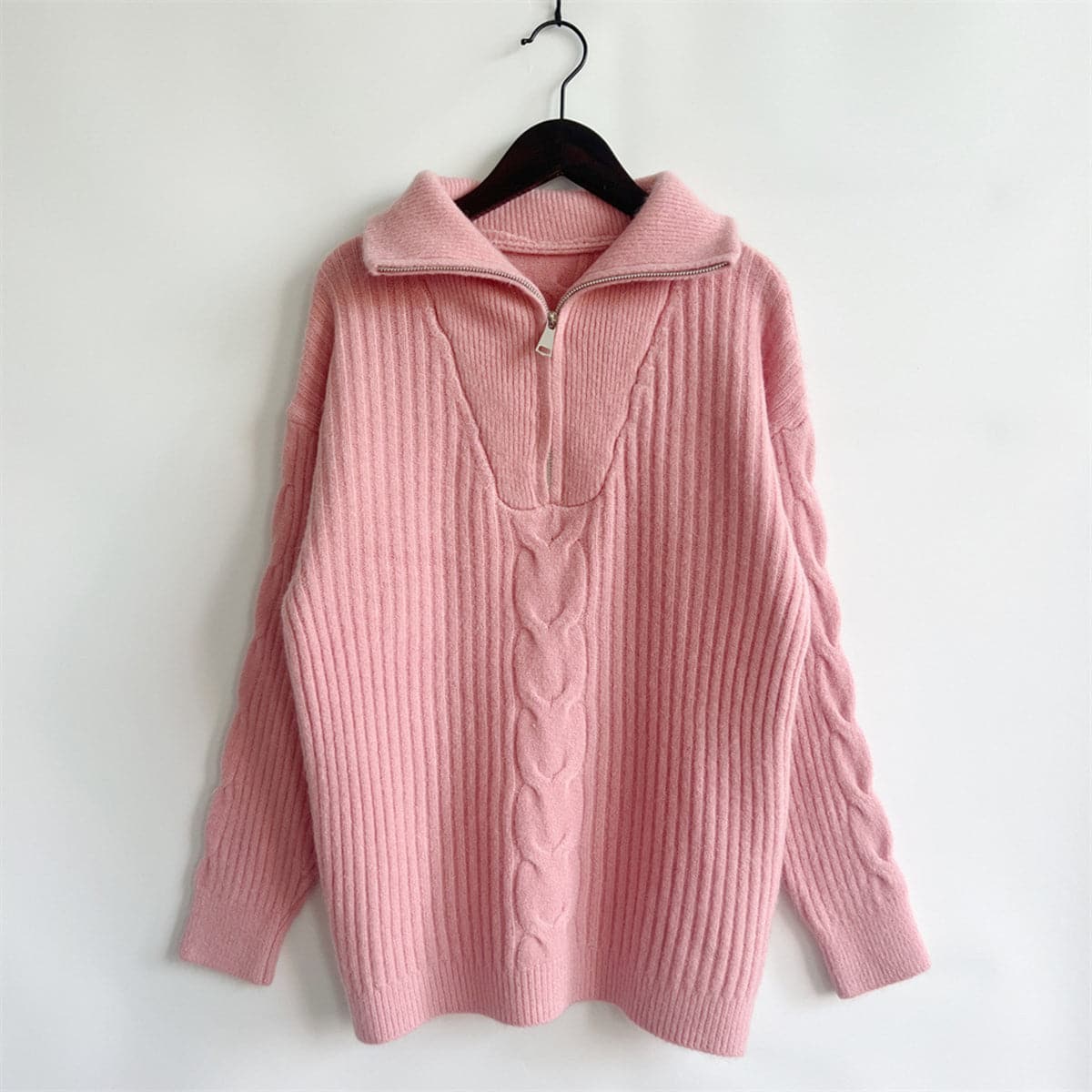 Ribbed Half Zip Long Sleeve Sweater.