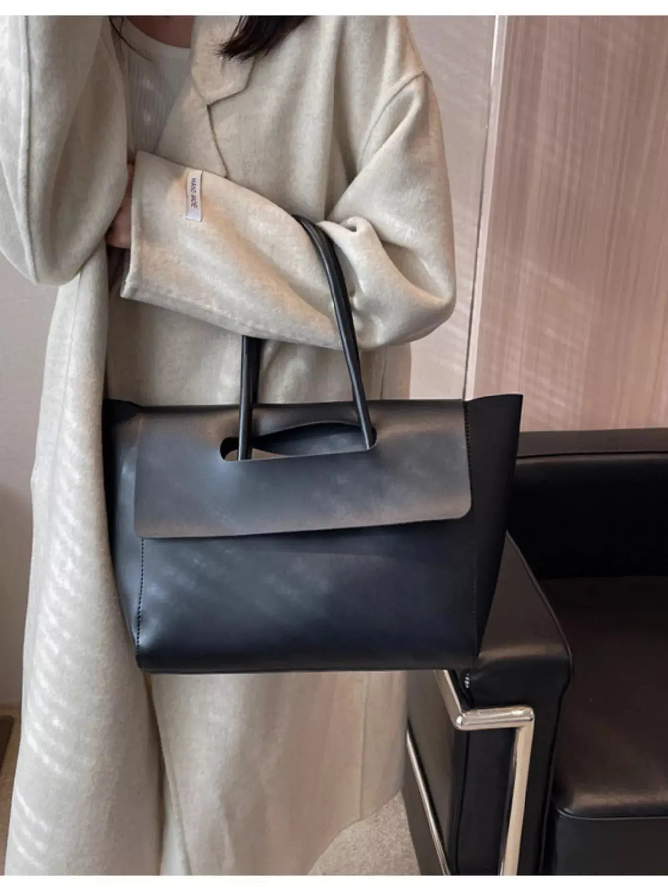 Solid Color Leather Handbag Simply Love