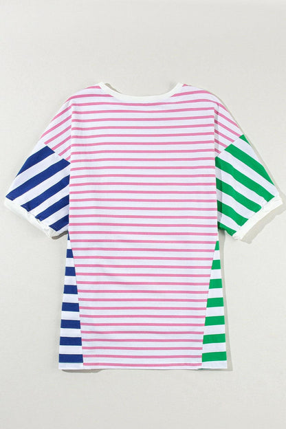 Striped Round Neck Dropped Shoulder T-Shirt.