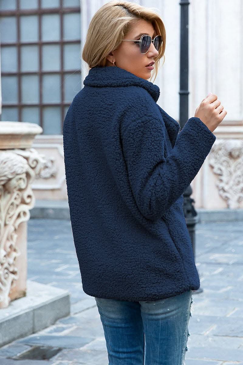 Chic lapel collar sherpa coat - Love Salve 
