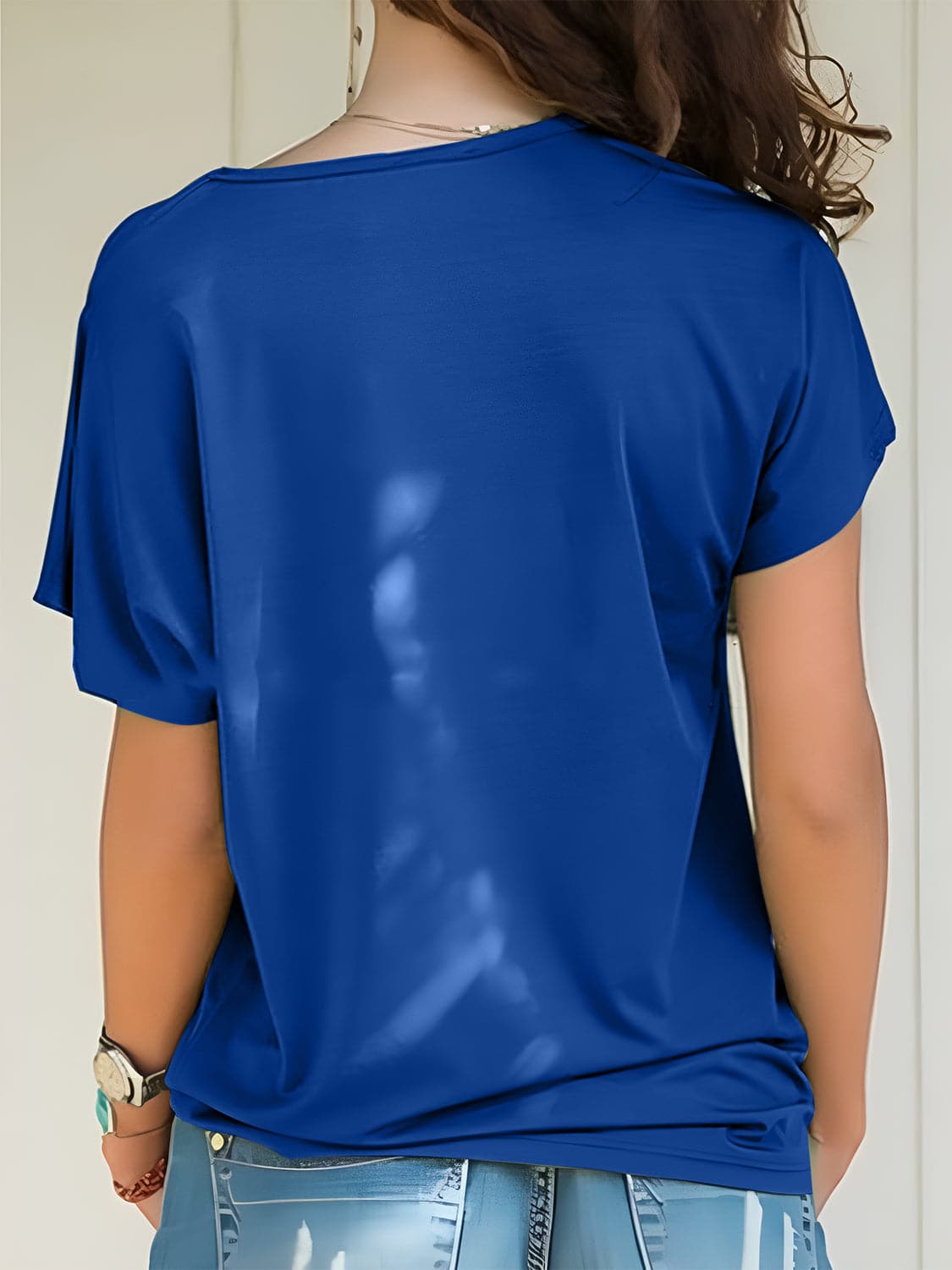 Chic asymmetrical neck tee with short sleeves