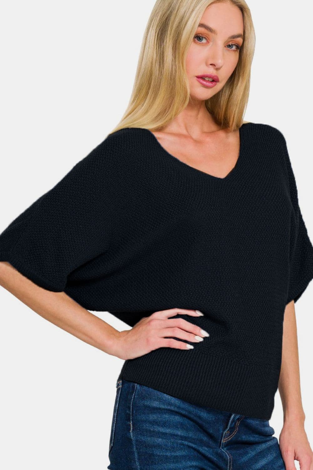 Chic V-neck dolman sweater for effortless layering