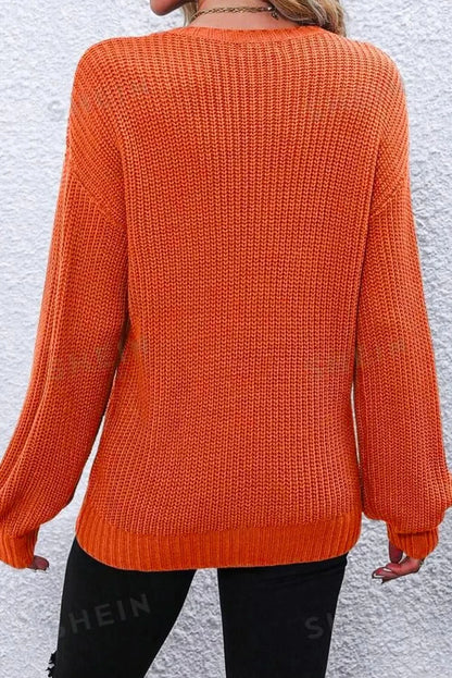 Cozy Thanksgiving round neck long sleeve knit sweater