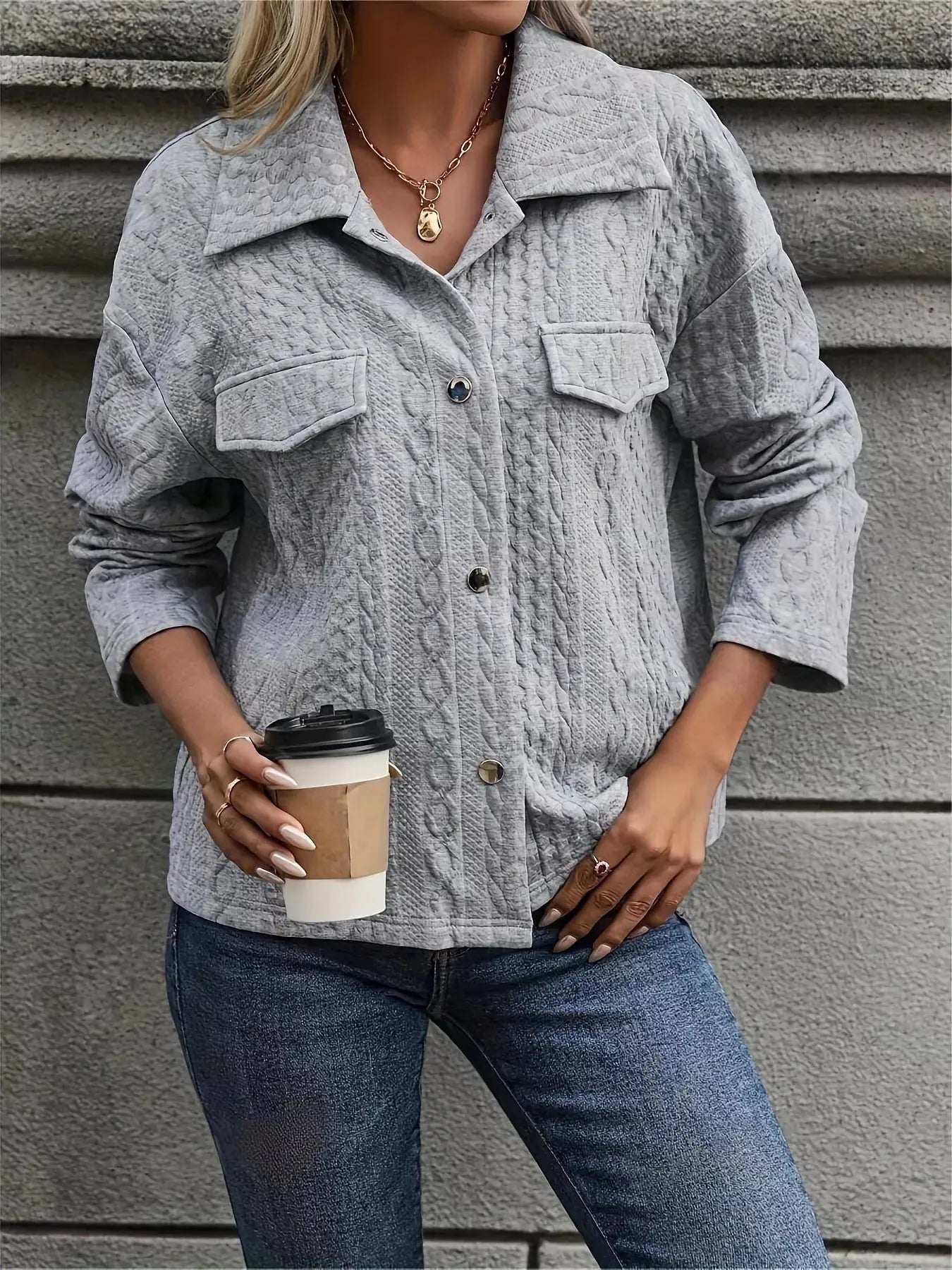 Textured Knit Button-Up Jacket Simply Love