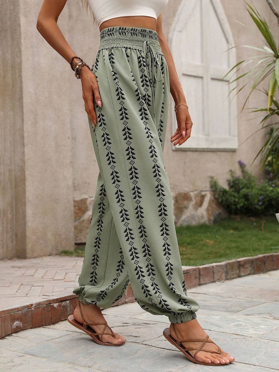 Tied Printed High Waist Pants.