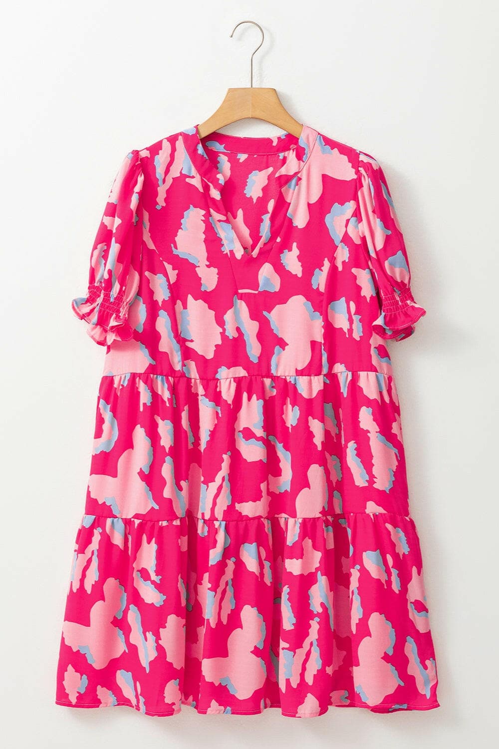 Ruffled Printed Short Sleeve Mini Dress.