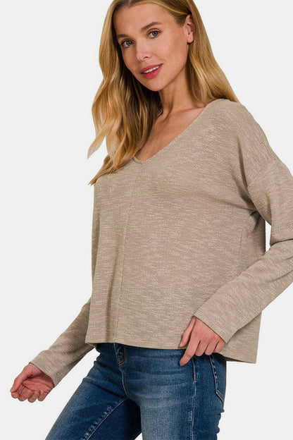 Zenana Dropped Shoulder Long Sleeve T-Shirt.