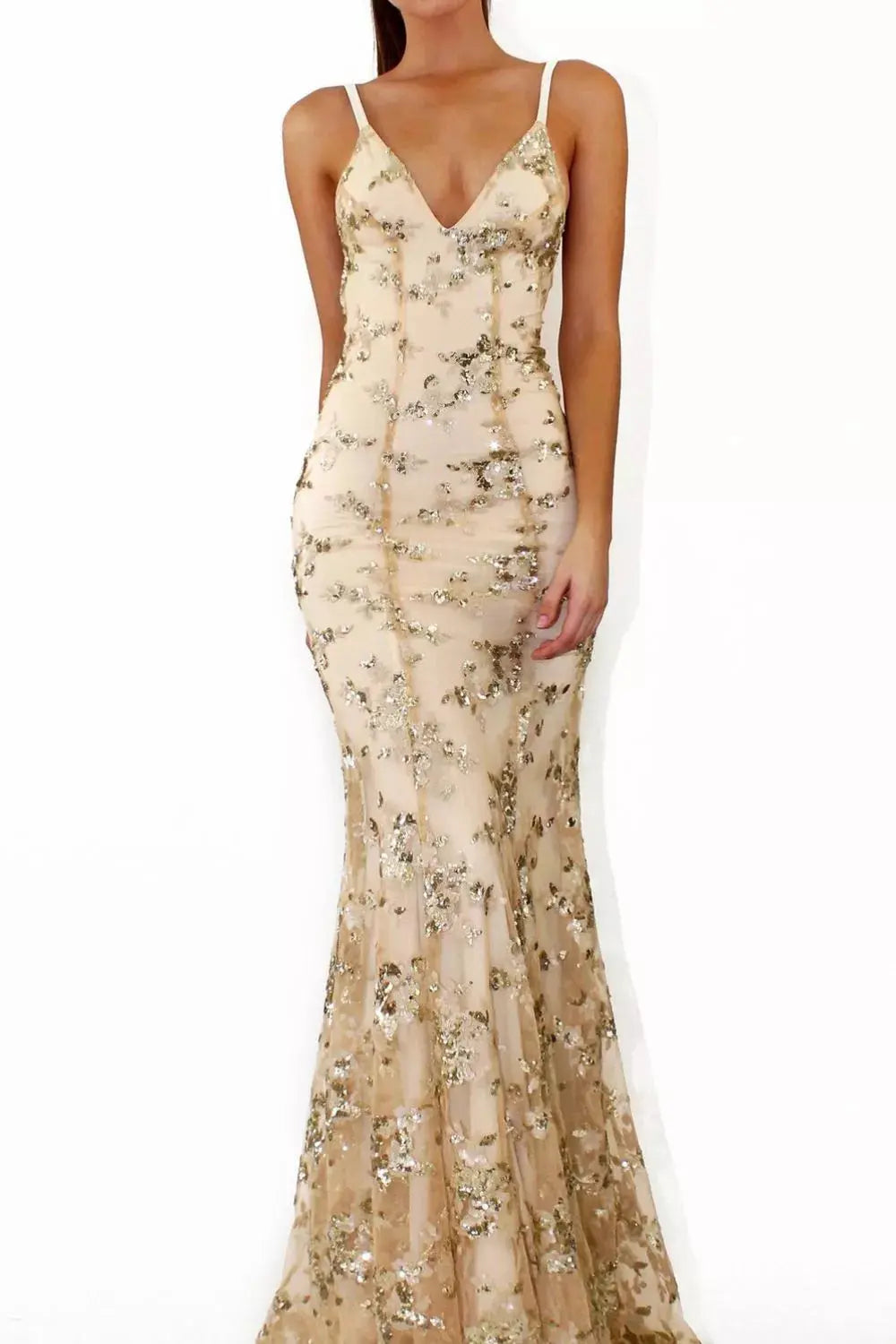 Full Size Sequin Tie Back V-Neck Maxi Dress Plus Size Simply Love