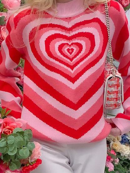 Heart Mock Neck Long Sleeve Sweater.