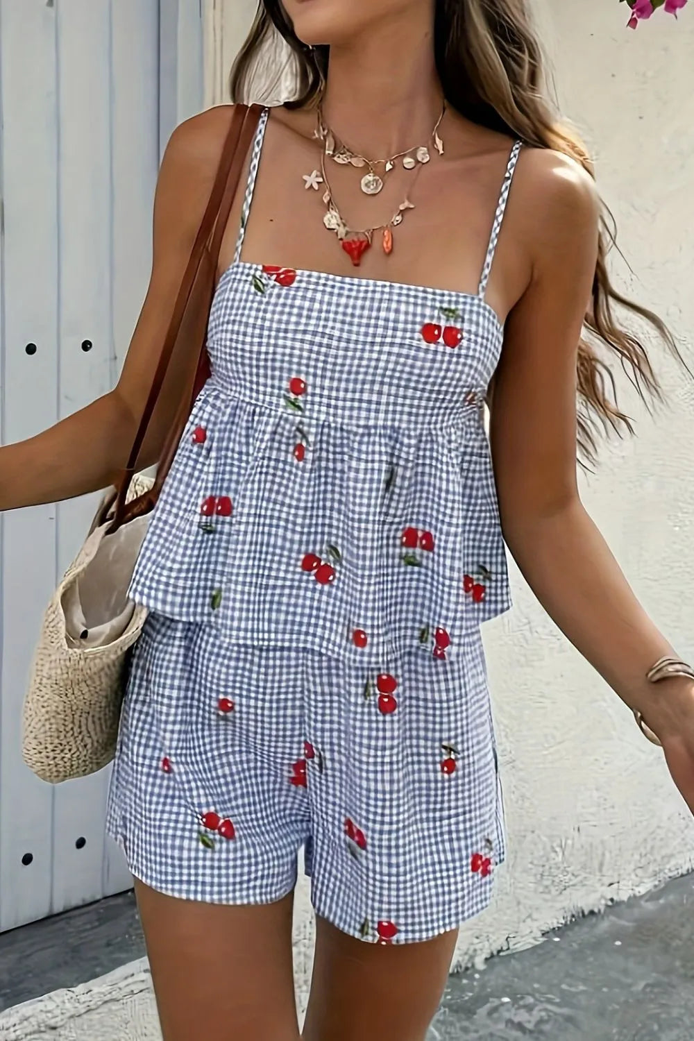 Cherry Sweet Summer Set – Gingham Cami & Shorts Two-Piece