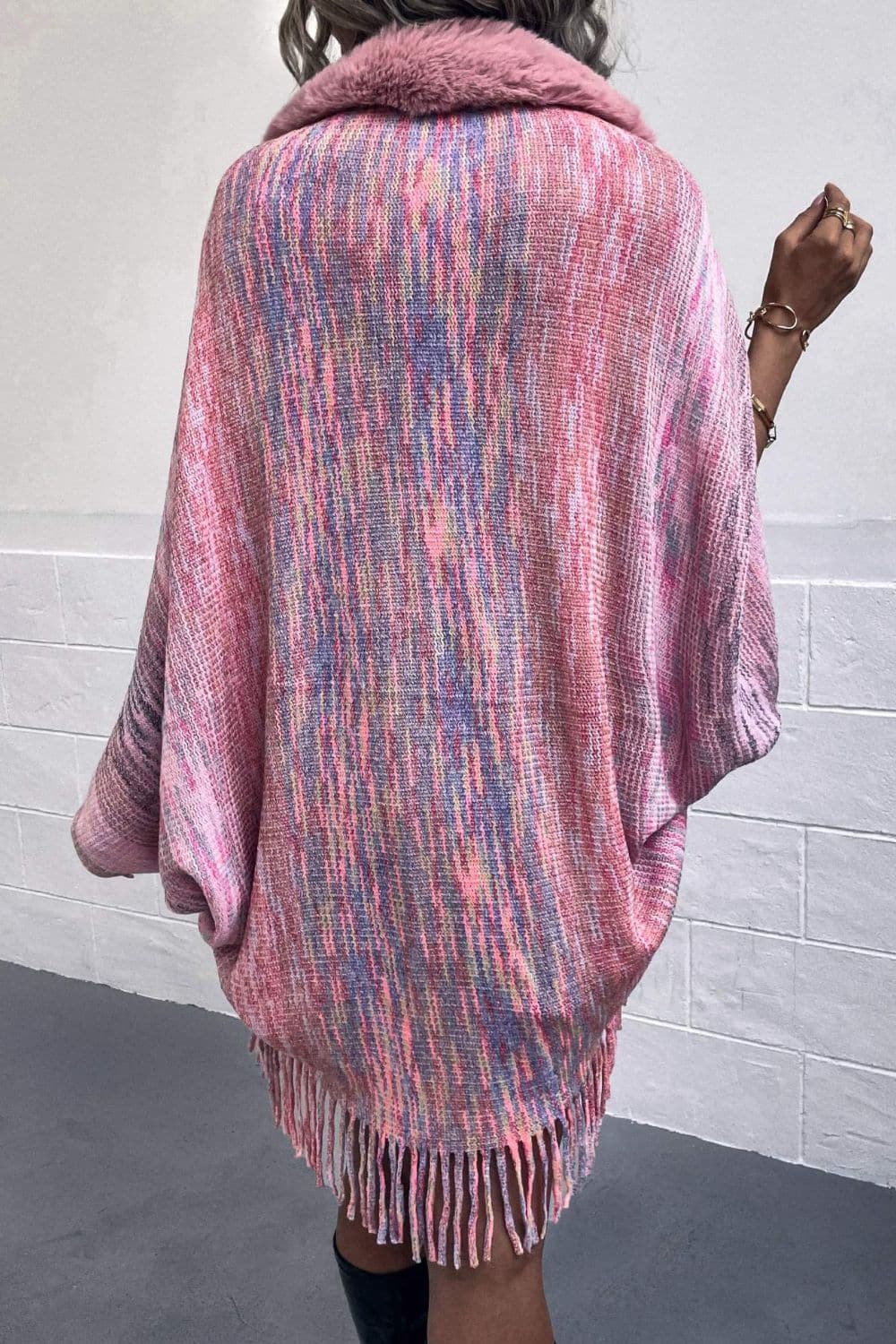 Open Front Fringe Hem Poncho.